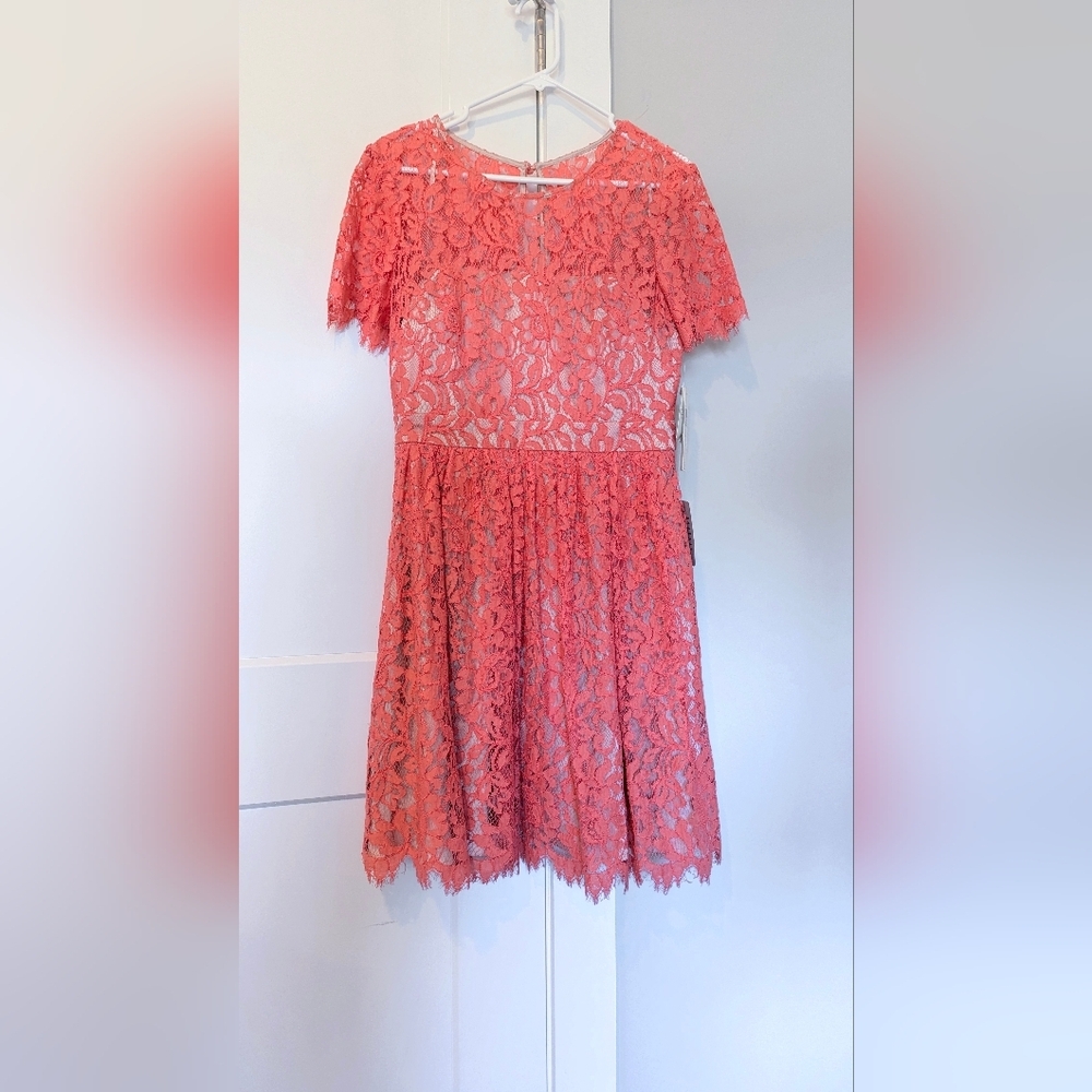 Eliza J Womens Cocktail Dress Size 10 Coral Lace Fit Flare Swing Party Wedding